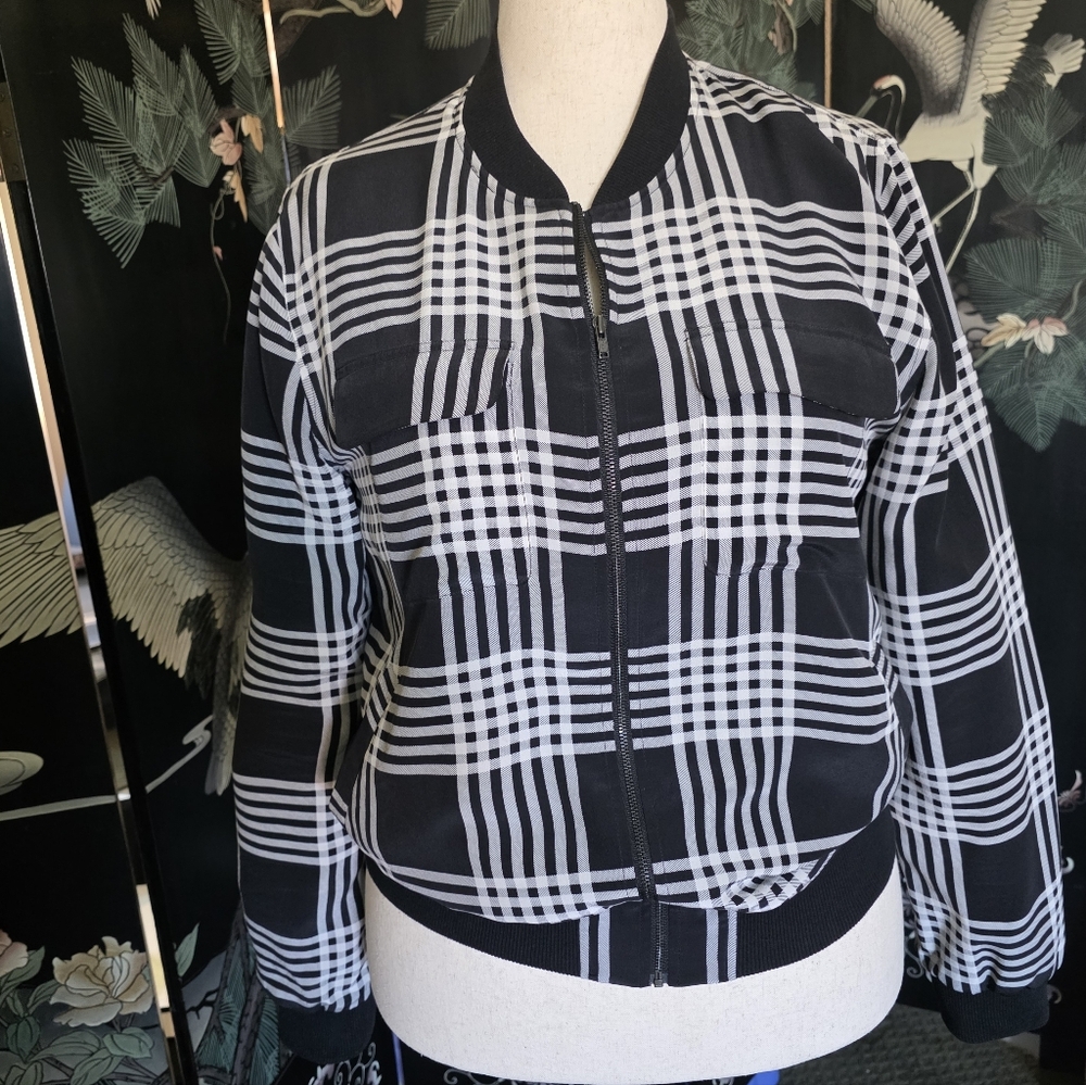 Equipment Black and White Checkered Bomber Jacket